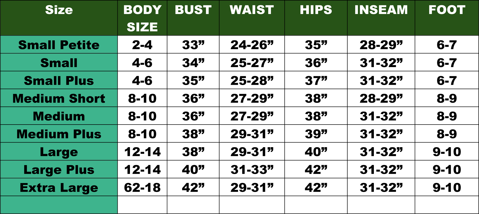 Adamsbuilt Womens Wader Sizes